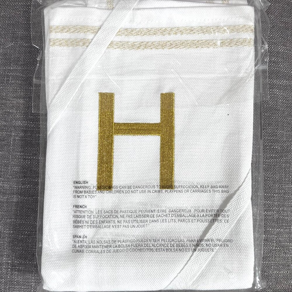 Williams Sonoma Gold Letter Monogrammed “H” Kitchen Towels Set/2 White NWT - Picture 2 of 3